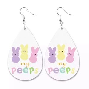 Faux Leather Teardrop Spring Easter Bunny Peep Earrings